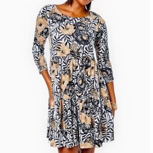 Lilly Pulitzer Black, White & Gold Floral Tiered Dress